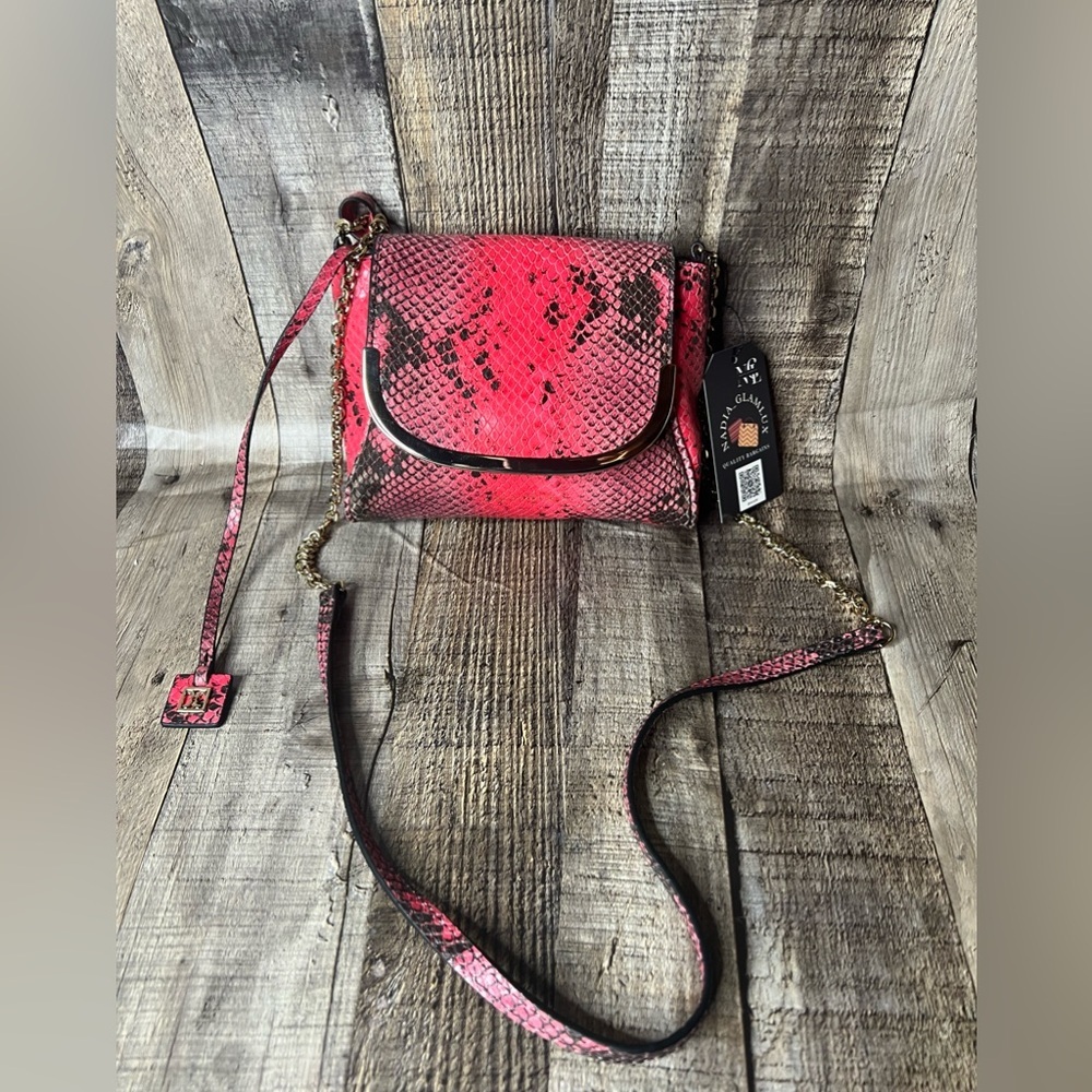 Coccinelle Mini animal print leather / chain crossbody bag